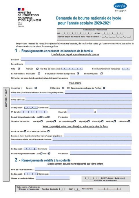 Demande de Bourse Lycée 2020 | Collège Normandie-Maine